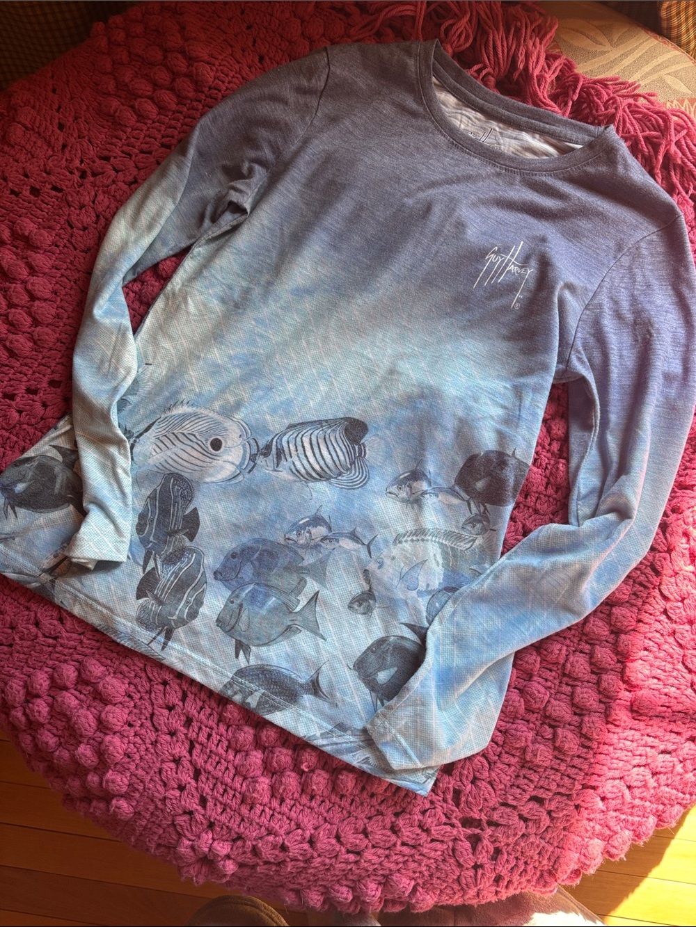 Guy Harvey Ocean Fish Print Long Sleeve Tee in Light Blue